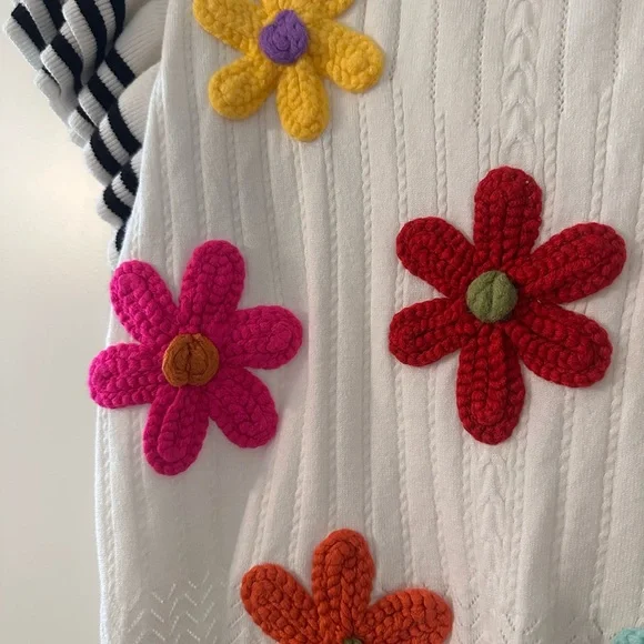 BiBi White Sweater with Colorful Floral Accents - Picture 2 of 4